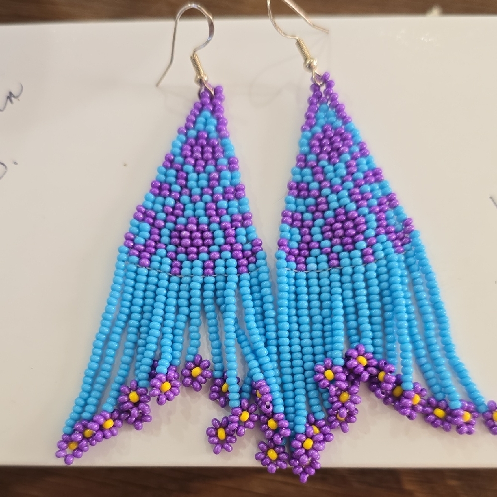 Vibrant Blue and Purple Beaded Earrings
